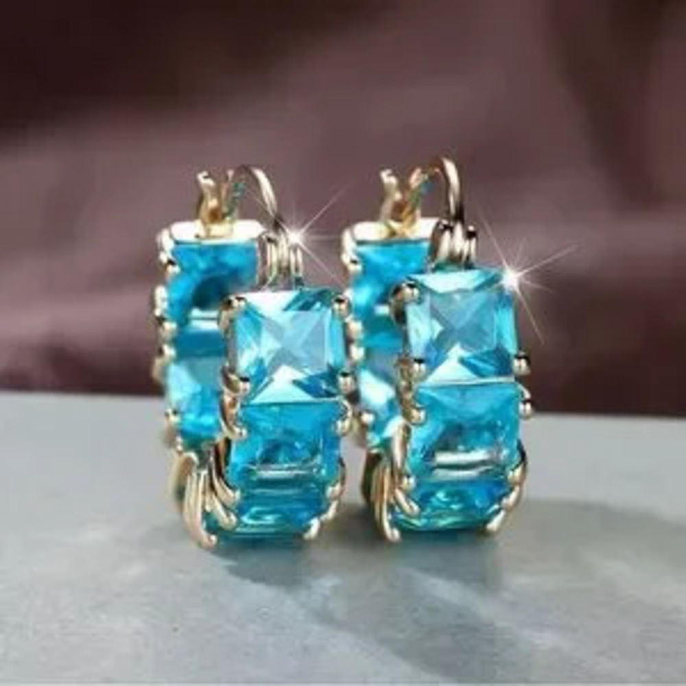 Blue Zirconia Hoop Earrings Square Zircon U Shaped Hoop Earrings